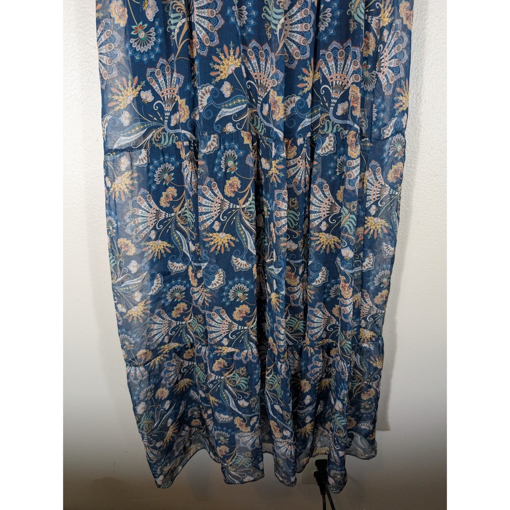 Lara G. Italy Womens M Blue Paisley Floral Tiered Chiffon Midi Dress Silk Blend - Picture 2 of 10